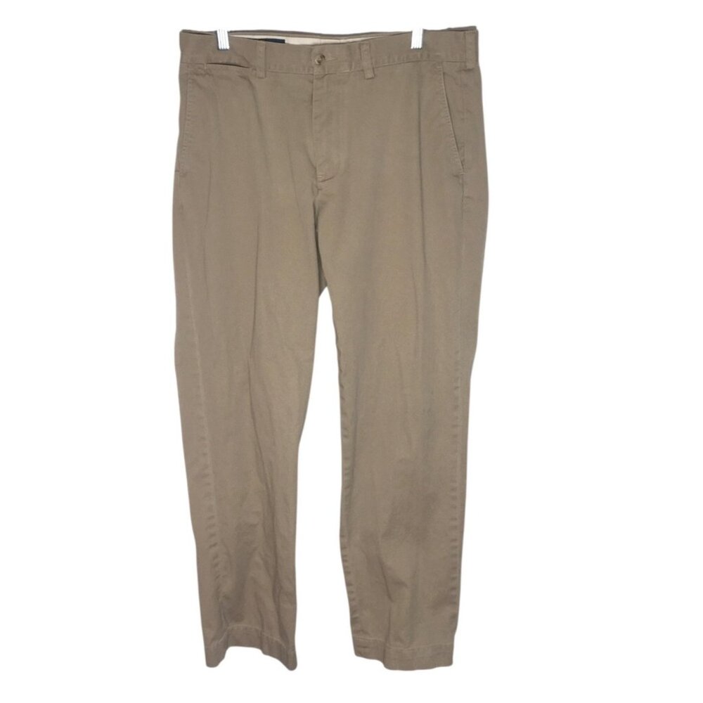 Polo Ralph Lauren Preston Pants Mens 34x34 Beige Chino Flat Front Cotton Logo